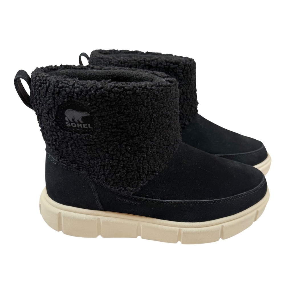 SOREL EXPLORER III SLIP-ON COZY WATERPROOF BOOTIE SUEDE BLACK CHALK Sz 9